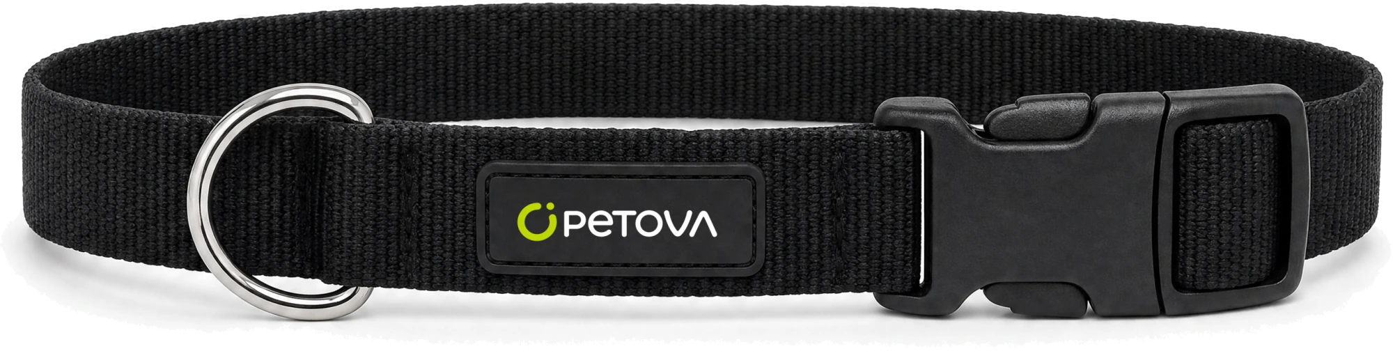 Coleira PETOVA preta com etiqueta oficial da marca